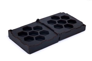 A black box with a set of hexagons in it.
