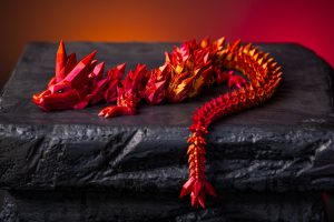 red and orange 3d printed dragon